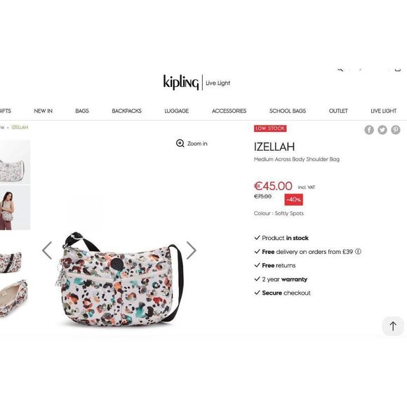 Kipling IZELLAH Colour Softly Spots Medium Across Body Shoulder Bag - Picture 6 of 7